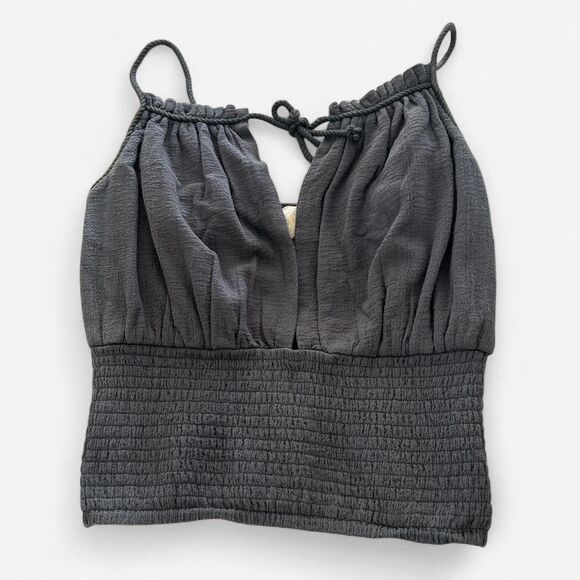 Jen’s Pirate Booty x Free People Love Street Charcoal Ruched Boho Top cotton S - Picture 4 of 7
